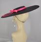 Black Sinamay Fascinator Hat: Large Brim with Hot Pink Ribbon (18.5 Diameter)