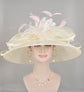Kentucky Derby Hat: Ivory Feather Flower Sinamay Wide Brim