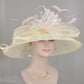 Kentucky Derby Hat: Ivory Feather Flower Sinamay Wide Brim