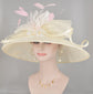 Kentucky Derby Hat: Ivory Feather Flower Sinamay Wide Brim