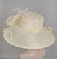 Kentucky Derby Hat: Ivory Feather Flower Sinamay Wide Brim