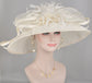 White Sinamay Kentucky Derby Hat: Feather Flower Tea Party Wedding