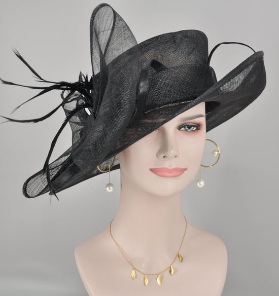 Wide Brim Black Sinamay Derby Hat: Kentucky Millinery