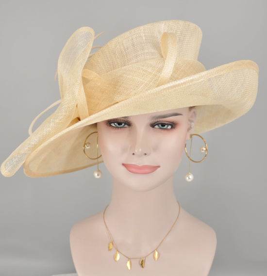 Wide Brim DerbyFloppy Sinamay Hat With Flowers  Millinery Church  Hat Nude