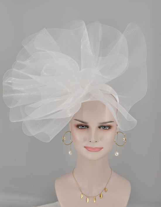 White Crinoline Fascinator Hat: Kentucky Derby, Wedding, Tea Party