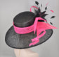 Black w Hot Pink  Kentucky Derby,Tea Party Carriage Party  Wide Brim  Sinamay Hat