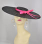 Black Sinamay Fascinator Hat: Large Brim with Hot Pink Ribbon (18.5 Diameter)