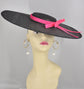 Black Sinamay Fascinator Hat: Large Brim with Hot Pink Ribbon (18.5 Diameter)