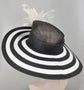 Black & White Feather Flower Derby Hat: Wide Brim Sinamay Straw Tea Party Hat