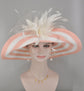 Blush Pink Sinamay Derby Hat: Feather Flower Tea Party Wide Brim