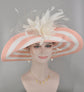 Blush Pink Sinamay Derby Hat: Feather Flower Tea Party Wide Brim