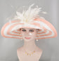 Blush Pink Sinamay Derby Hat: Feather Flower Tea Party Wide Brim