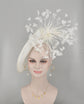 White Kentucky Derby Fascinator Hat, Sinamay Disc with Goose Feather Flowers