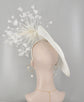 White Kentucky Derby Fascinator Hat, Sinamay Disc with Goose Feather Flowers