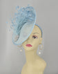 Powder Blue Sinamay Fascinator: Feather Flower Derby Hat