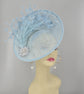 Powder Blue Sinamay Fascinator: Feather Flower Kentucky Derby Hat