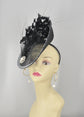 Black Sinamay Fascinator Hat: Feather Flower Kentucky Derby Headband