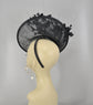 Black Sinamay Fascinator Hat: Feather Flower Kentucky Derby Headband
