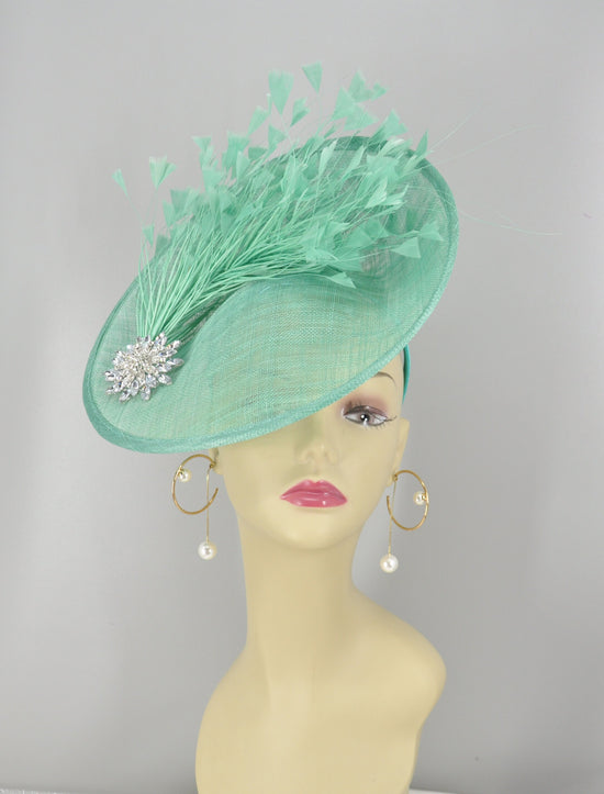Turquoise Sinamay Fascinator Hat: Feather Flower Kentucky Derby Headband