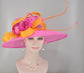 Wide Brim Sinamay Derby Hat: Hot Pink, Orange Rhinestone Wedding
