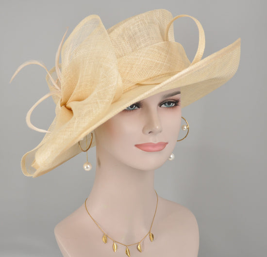 Wide Brim Kentucky Derby Floppy Sinamay Hat With Flowers  Millinery Church  Hat Nude