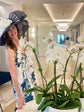 Navy Kentucky Derby Hat: Ivory Feather & Silk Abaca Bows