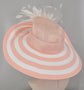 Blush Pink Sinamay Derby Hat: Feather Flower Tea Party Wide Brim