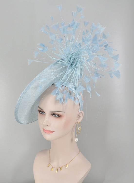 Powder Blue Kentucky Derby Hat: Sinamay Fascinator with Goose Feather Flowers