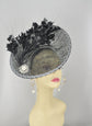 Black Sinamay Fascinator Hat: Feather Flower Kentucky Derby Headband