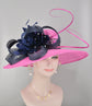 Hot Pink Sinamay Kentucky Derby Hat: Navy Blue Rhinestone Brim