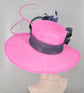 Hot Pink Sinamay Kentucky Derby Hat: Navy Blue Rhinestone Brim