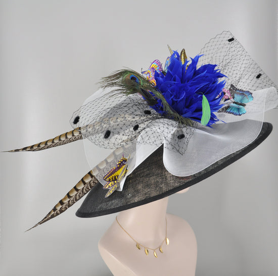 Sinamay Kentucky Derby Hat: Black Wide Brim with Butterflies