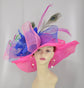 Hot Pink Sinamay Kentucky Derby Hat: Royal Blue Bow Feather Flowers