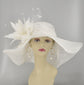 White Feather Flower Sinamay Derby Hat: Wide Brim Church Hat