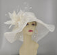 White Feather Flower Sinamay Derby Hat: Wide Brim Church Hat