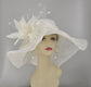 White Feather Flower Sinamay Derby Hat: Wide Brim Church Hat
