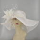 White Feather Flower Sinamay Derby Hat: Wide Brim Church Hat