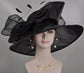Black Kentucky Derby Hat: Wide Brim Sinamay Church Hat