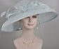 Powder Blue Sinamay Wide Brim Hat: Rhinestone Bow, Ostrich Feather