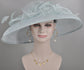 Powder Blue Sinamay Wide Brim Hat: Rhinestone Bow, Ostrich Feather