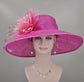 Fuchsia Feather Flower Derby Hat: Wide Brim Sinamay, Royal Ascot