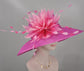 Fuchsia Feather Flower Wide Brim Kentucky Derby Hat,Ascot Hat for Wedding & Tea Party, Garden Party Hat, Mother of the Bride, Church