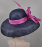 Navy Blue Sinamay Kentucky Derby Hat: Hot Pink Feathered Wide Brim