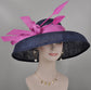 Navy Blue Sinamay Kentucky Derby Hat: Hot Pink Feathered Wide Brim