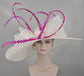 White Bow Tea Party Hat Wide Brim Kentucky Derby Hat,Ascot Hat for Wedding & Tea Party, Garden Party Hat, Mother of the Bride, Church