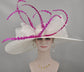 White Bow Tea Party Hat Wide Brim Kentucky Derby Hat,Ascot Hat for Wedding & Tea Party, Garden Party Hat, Mother of the Bride, Church