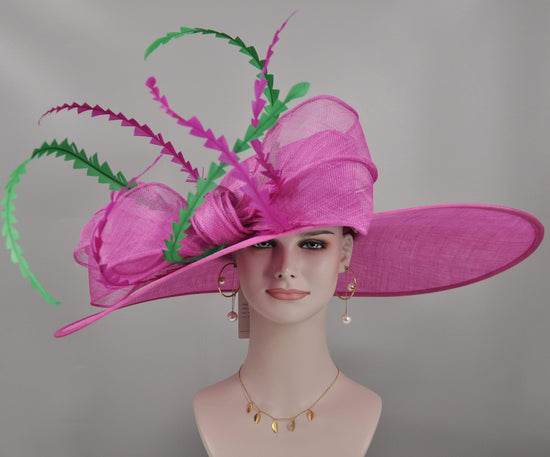 Fuchsia Sinamay Derby Hat: Feathered Royal Ascot Race Day Hat