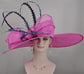 Fuchsia Derby Hat: Navy Feather & Sinamay Bow Ascot Hat