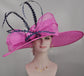 Fuchsia Derby Hat: Navy Feather & Sinamay Bow Ascot Hat