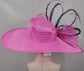 Fuchsia Derby Hat: Navy Feather & Sinamay Bow Ascot Hat